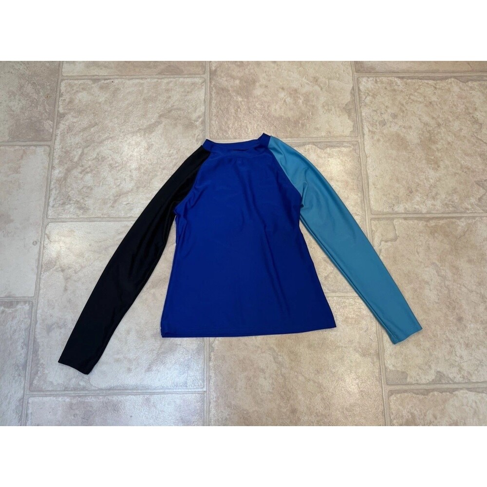 Girls S Colorblock Long Sleeve Rash Guard Swim Top Blue Black Teal